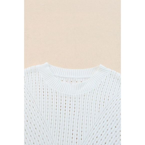 Azura Exchange White Hollow-out Knitted Short Sleeve T Shirt - Picture 7 of 14